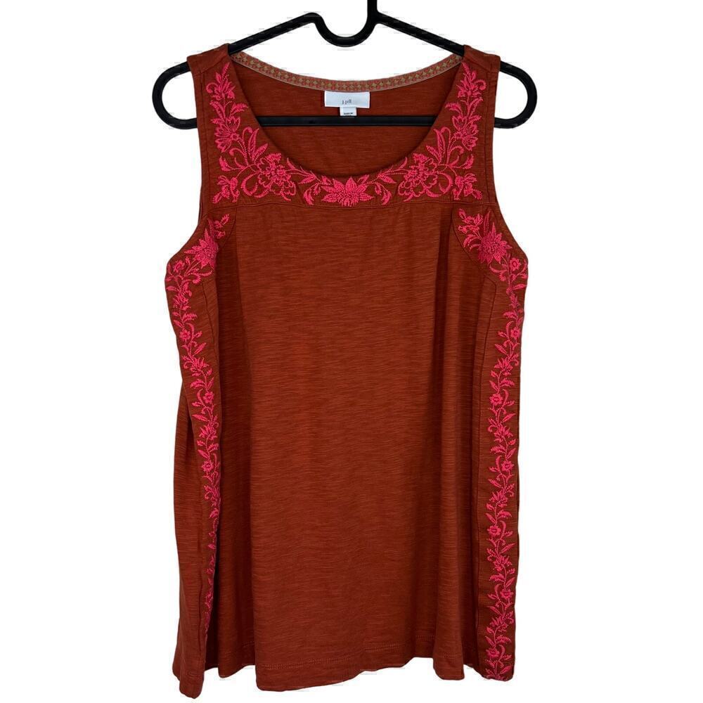 J. Jill Tank Top Size Medium Rust Orange / Pink Embroidered Tencel Modal Blend